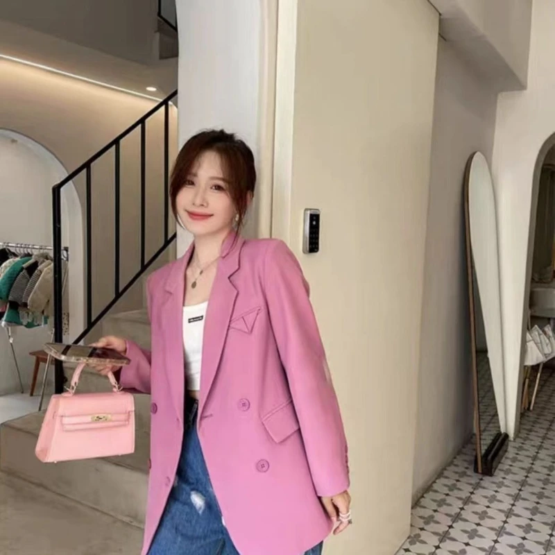 

Весенне-осенний сиреневый розовый женский пиджак большого размера, стильный элегантный универсальный корейский однотонный модный модный пиджак