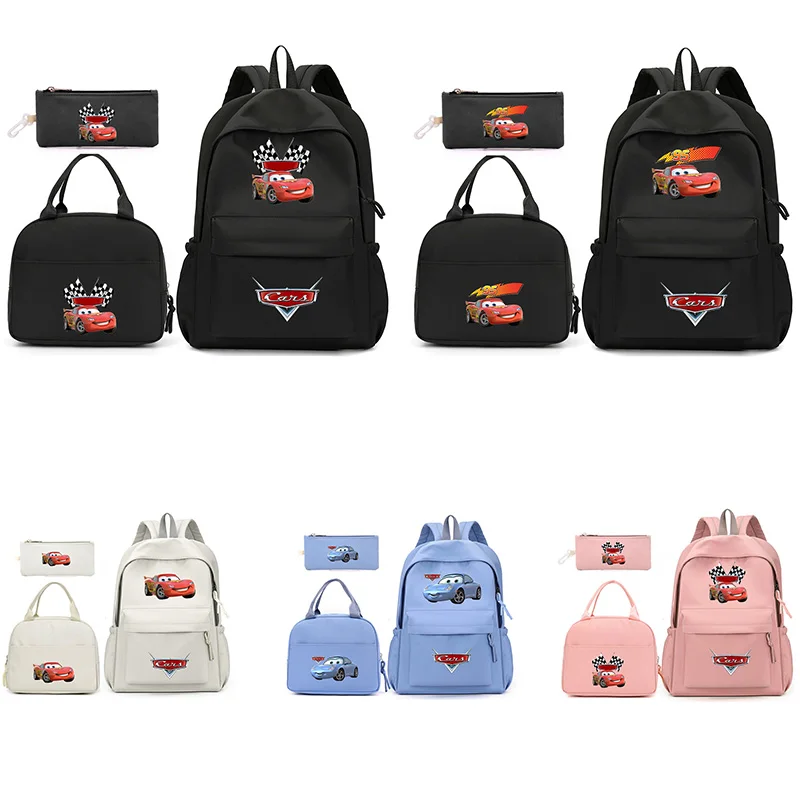 3pcs Disney Pixar Cars Lightning McQueen Men's Backpack with Lunch Bag for Women's Teenagers School Bags Comfortable Travel Sets