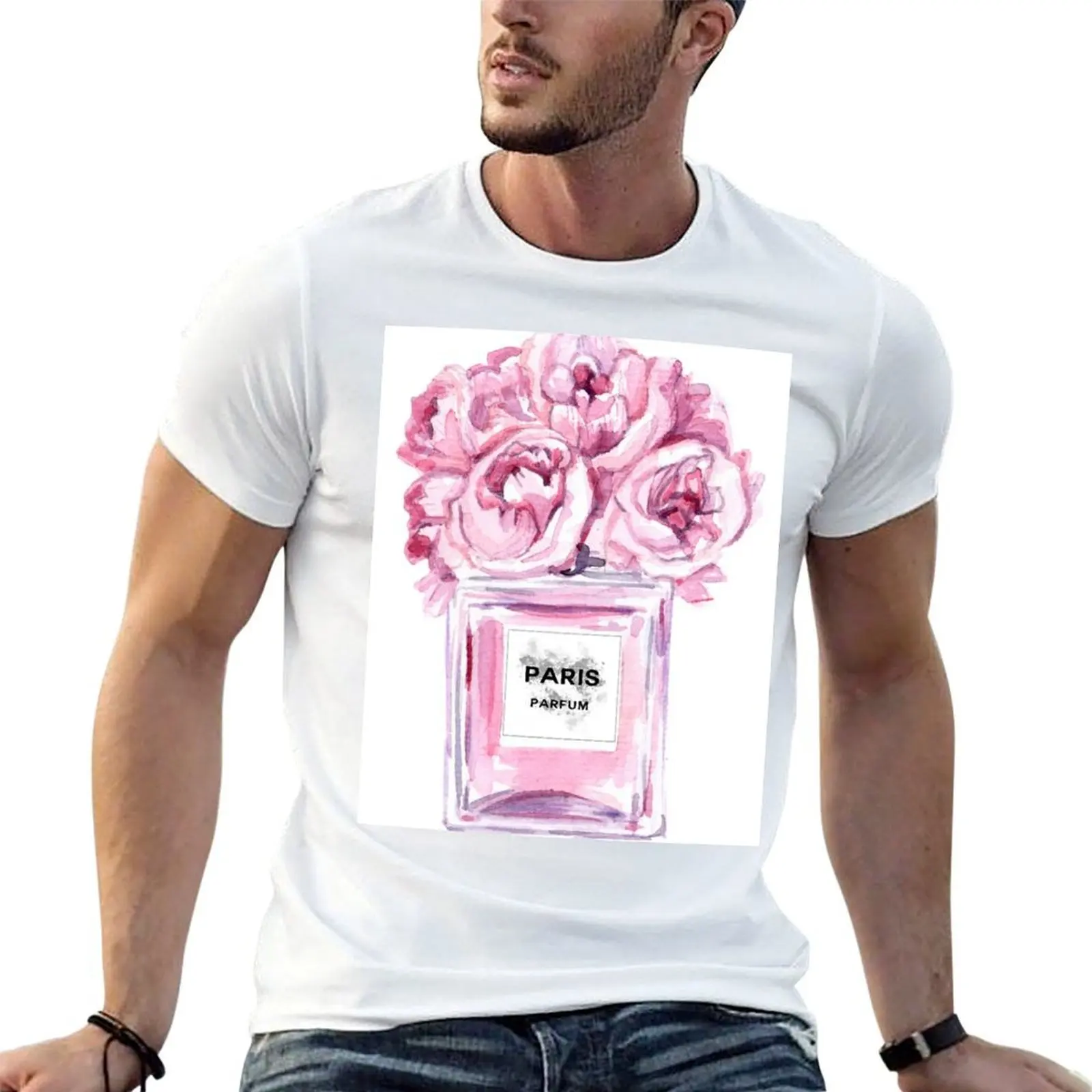 Perfume Bottle Watercolor Painting Hand Painted With Pink Flowers T-Shirt