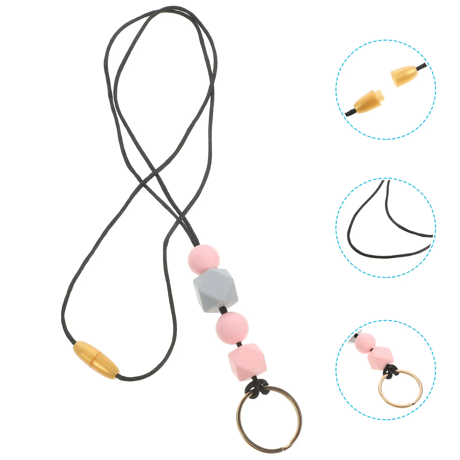 

Anti-Loss Beads Lanyard Wooden Keychain Id Card Holder Breakaway Badge Strap For Office Teacher Phone Accessories