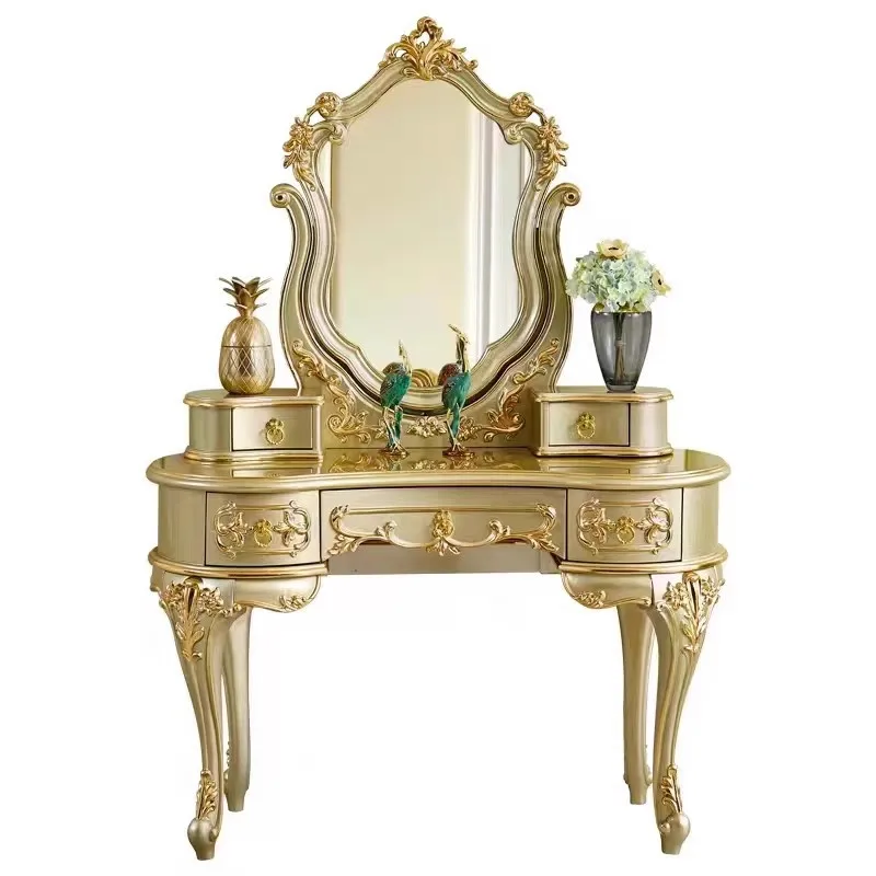 ^European-style French-style Oak Solid Wood Carved Luxury Dressing Table Makeup Desk Drawer Storage Made in China Master Bedroom