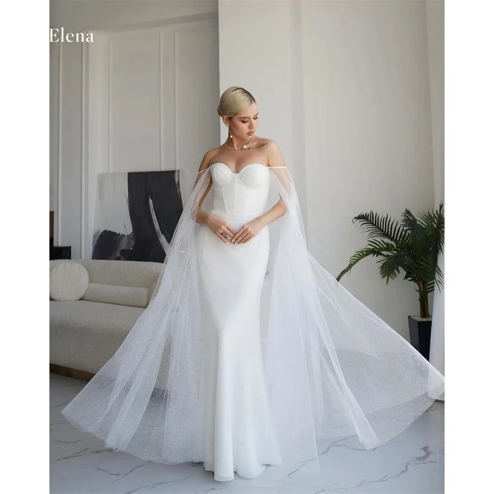 Elena Satin Sweetheart White Mermaid Formal Evening Gown Elegant Luxury Women's Ladies Cape Overlay, Corset Beading Customized