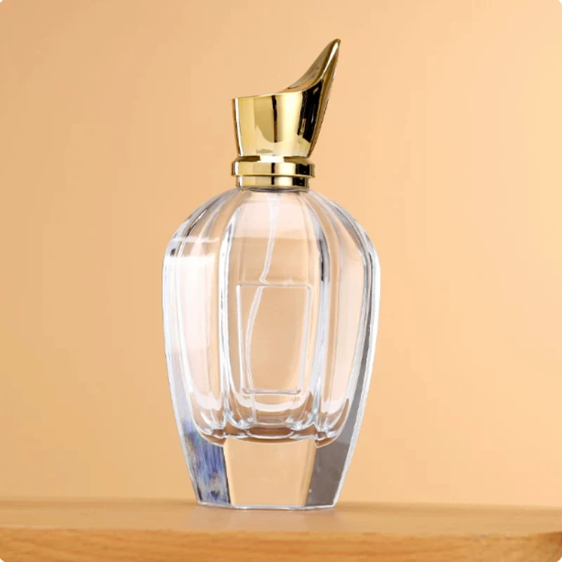 HT spot high-grade glass perfume bottle, transparent gold cover, portable sub-bottling, cosmetic spray bottle