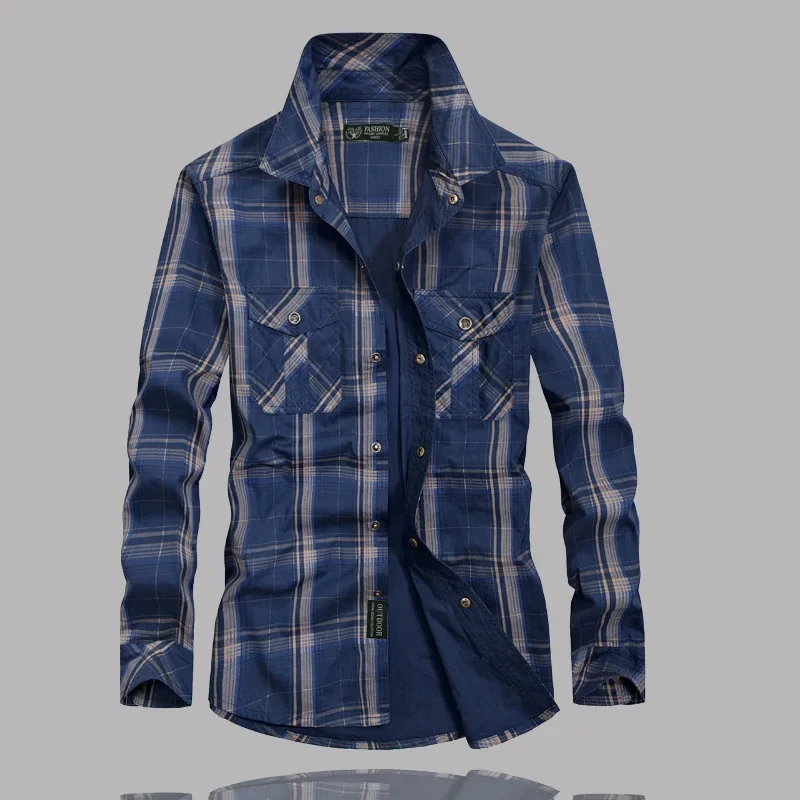 

Men's Spring and Autumn New Versatile Long Sleeved Shirt Youth Plaid Shirt Large Casual Work Top