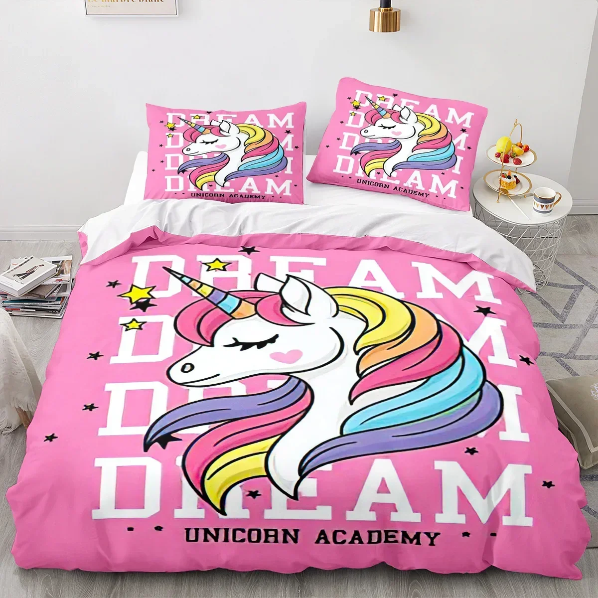 

New 3D Print Cartoon Unicorn Comfortable Duvet Quilt Cover Pillowcase Bedding Set Children Bedroom Decoration Home Textile