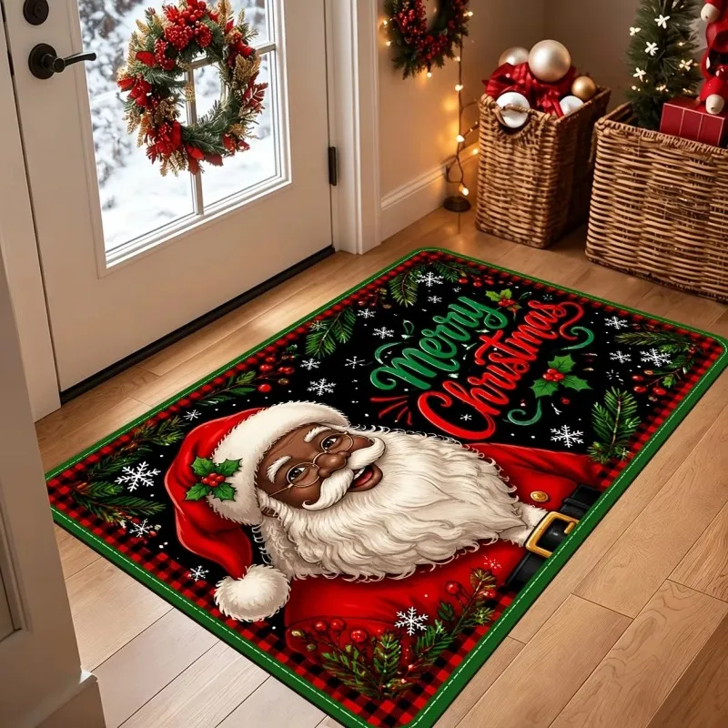 VIKAMA Cartoon Santa Claus Doormat Durable & Machine Washable Bedroom Entrance Rug Home Living Room & Kitchen Doormat