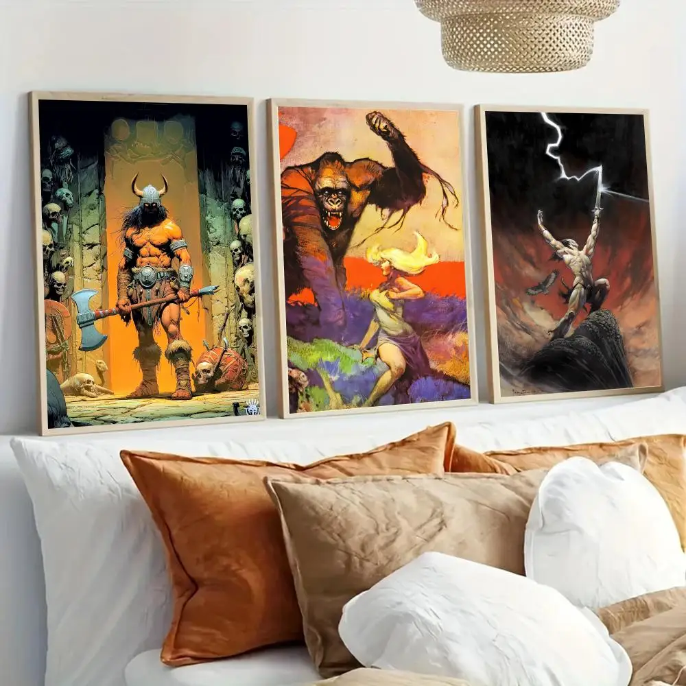 Art F-Frank F-Frazetta Fantasy Poster Modern Home Living Bedroom Bar Hallway Waterproof Wall Art Aesthetic Decor