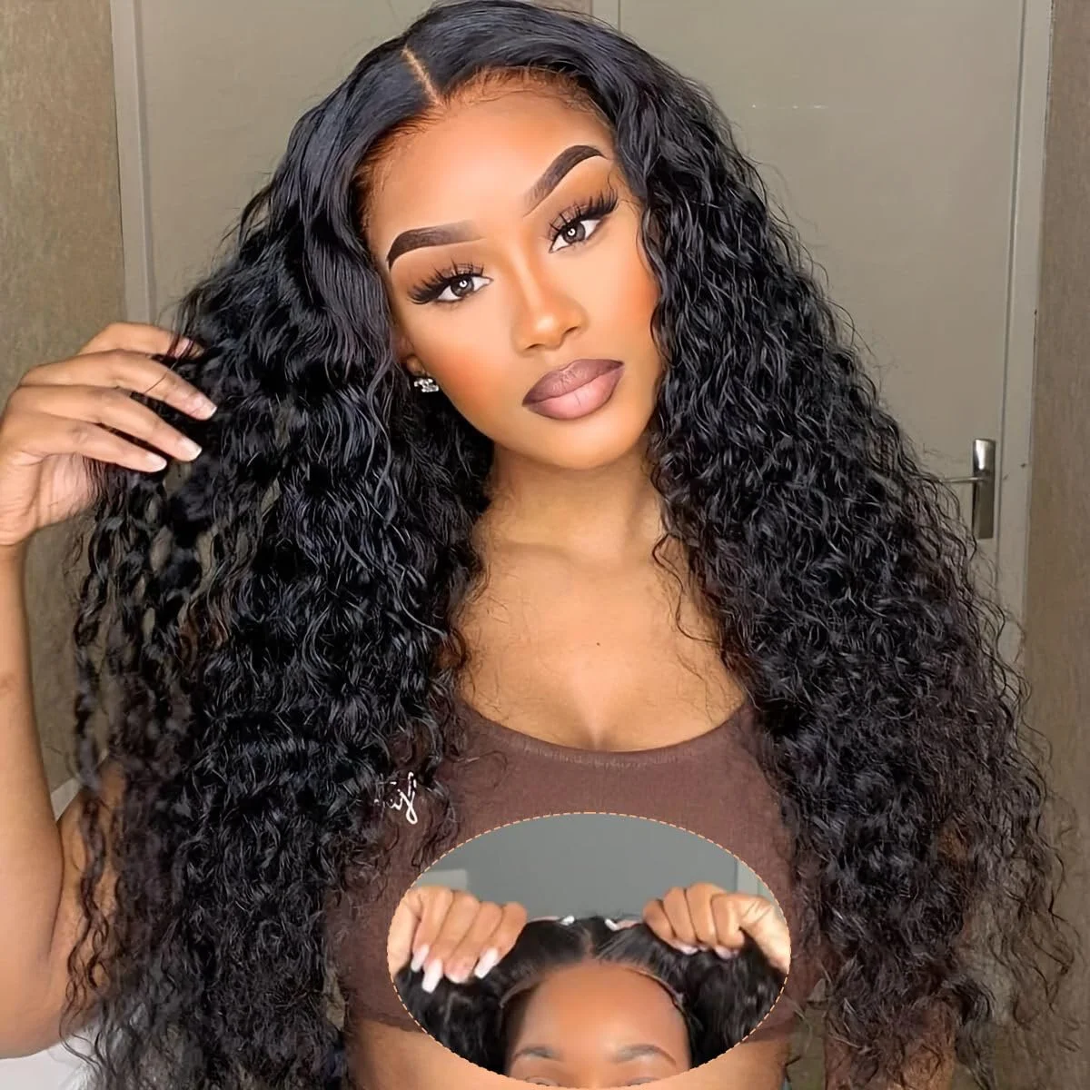 Perruque Lace Closure Wig sans colle brésilienne ondulée, cheveux naturels, 4x4, naissance des cheveux pre-plucked, prêt à porter, 100% cheveux humains