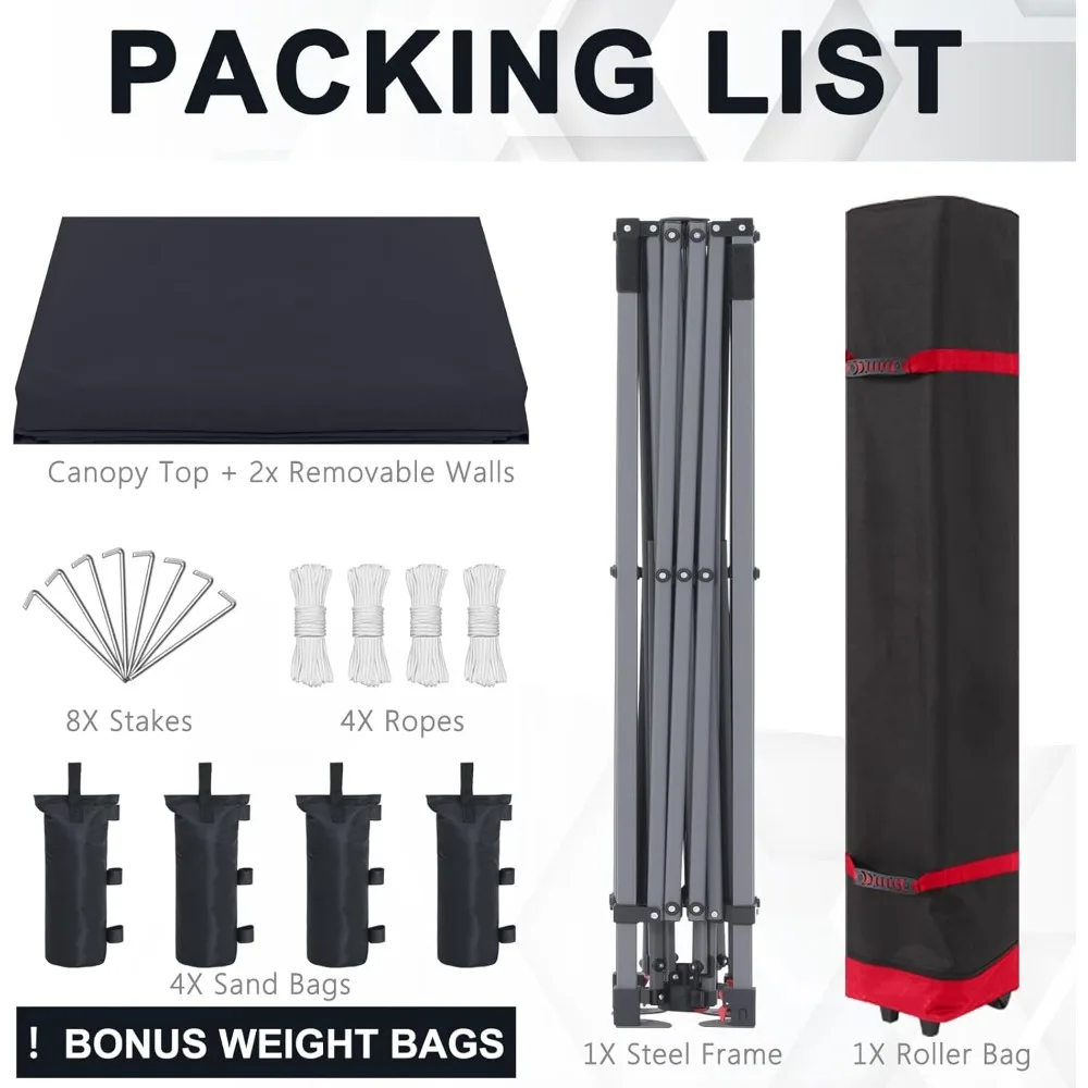 Pop Up Canopy Tent 10x10 with 2 Sidewalls, UV protection Outdoor Shade Instant Canopy Tents with 4 sand bag,8 stakes and 4 ropes