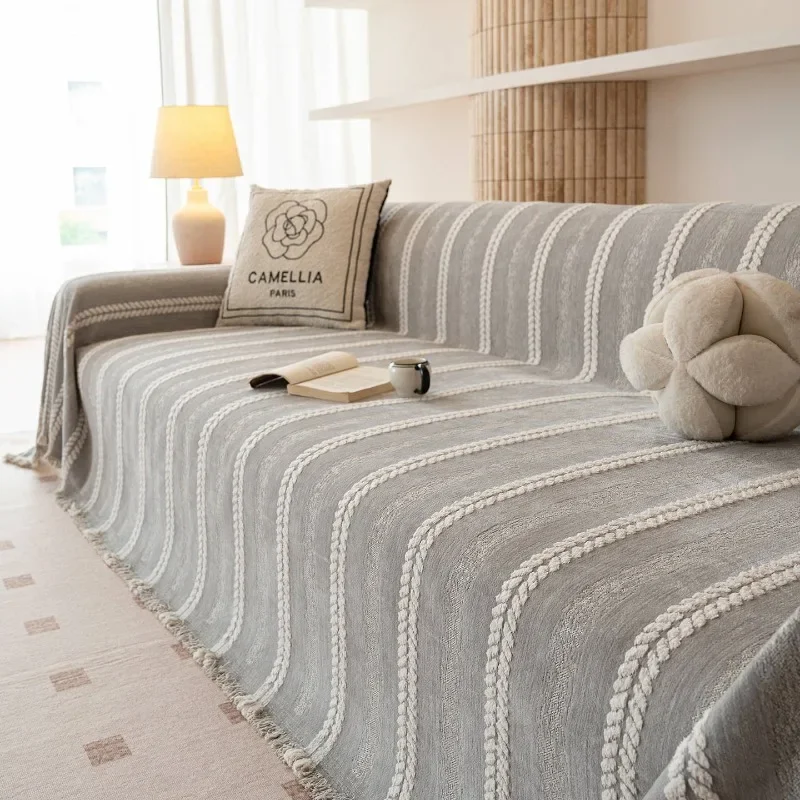 Linear Design Thick Four Season Sofa Cover New Minimalist One Piece Full Wrap Sofa Throw Blanket Home Textile Product