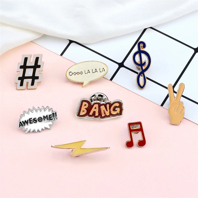 Interest Symbol Brooches Women Jewelry Kids Broche Cute Music dialogue Awesome Enamel Hijab Pins Denim Lapel Pin Bag Icons Badge