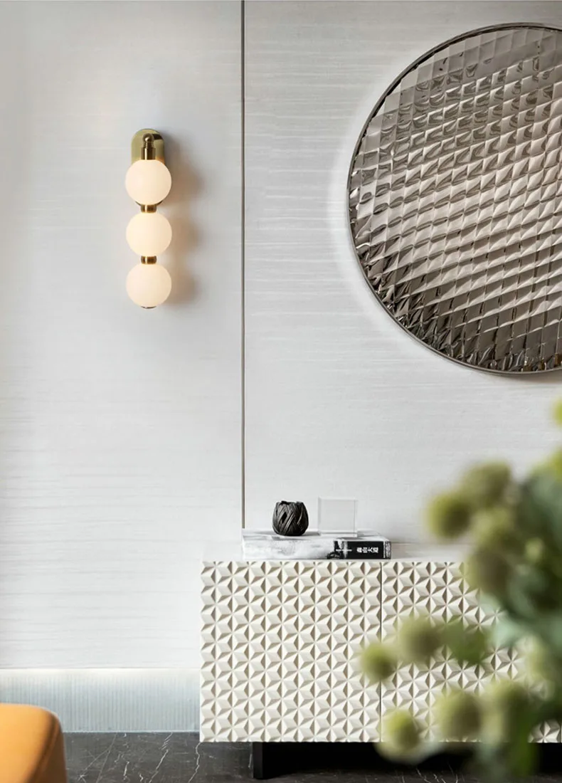 White Acrylic Ball Wall Lights Changeable Dimming Gold Metal