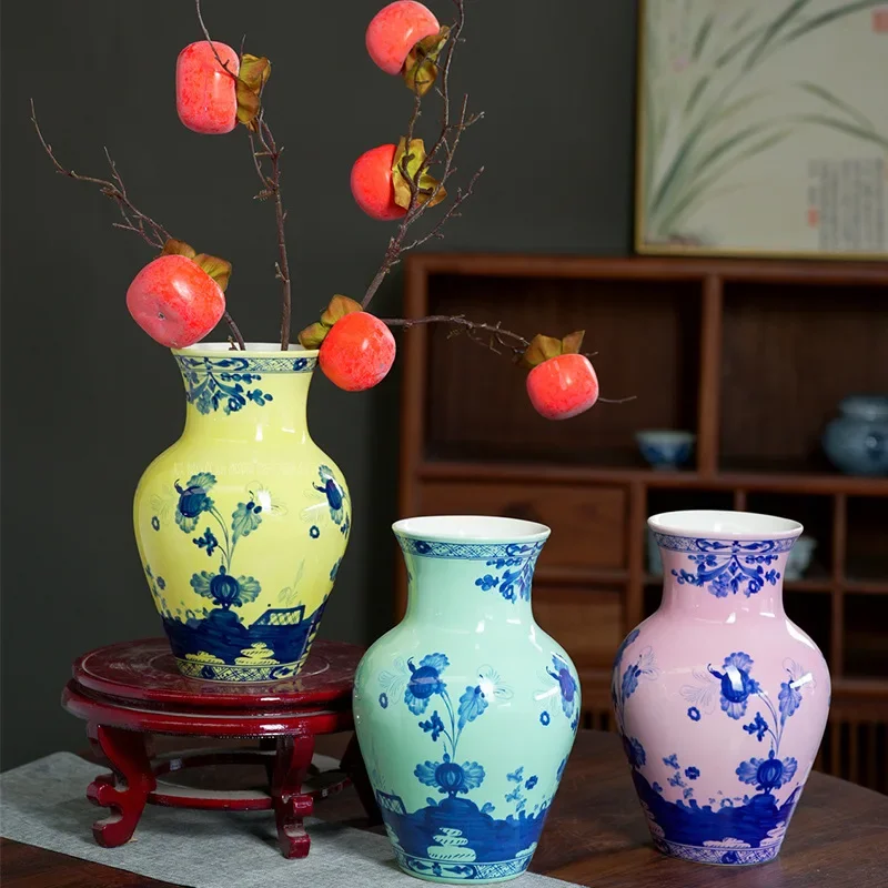 Blue White Porcelain Vase Ceramic Vintage Tabletop Home Decor Living Room EntrywayMantel Office Oriental Decorative Ornament Set
