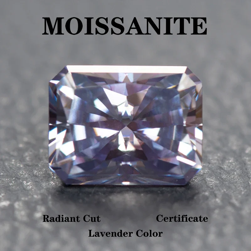 

Moissanite Stone Radiant Cut Lavender Color Charms Gemstone DIY Advanced Jewelry Rings Earrings Making with Certificate