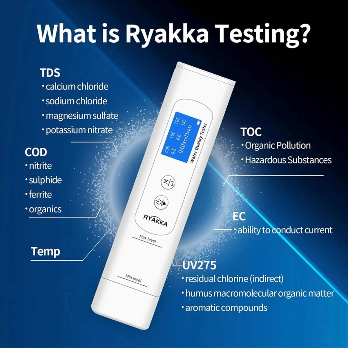 

YHYS Drinking Water Quality Tester, 6-In-1 TDS Meter Digital Water Tester TOC,,TDS,UV275,EC & Temp /Organic Contamination