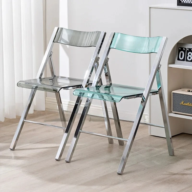 Transparent Metal Folding Chair Home Dining Chair Photo Back Can Accommodate Stool， Backrest Makeup Chairs