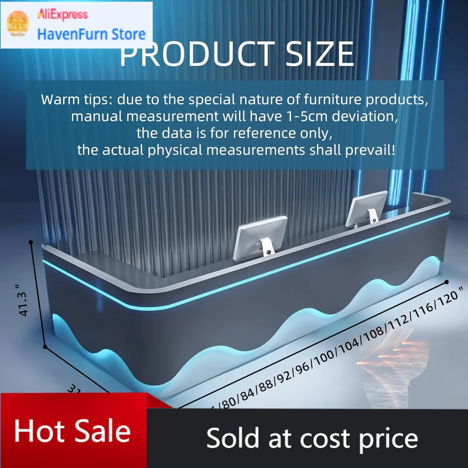 

Стойка ресепшн, коммерческая кассовая стойка для салона, приемной, лобби, магазина одежды, со скрытым светодиодным освещением, Sh