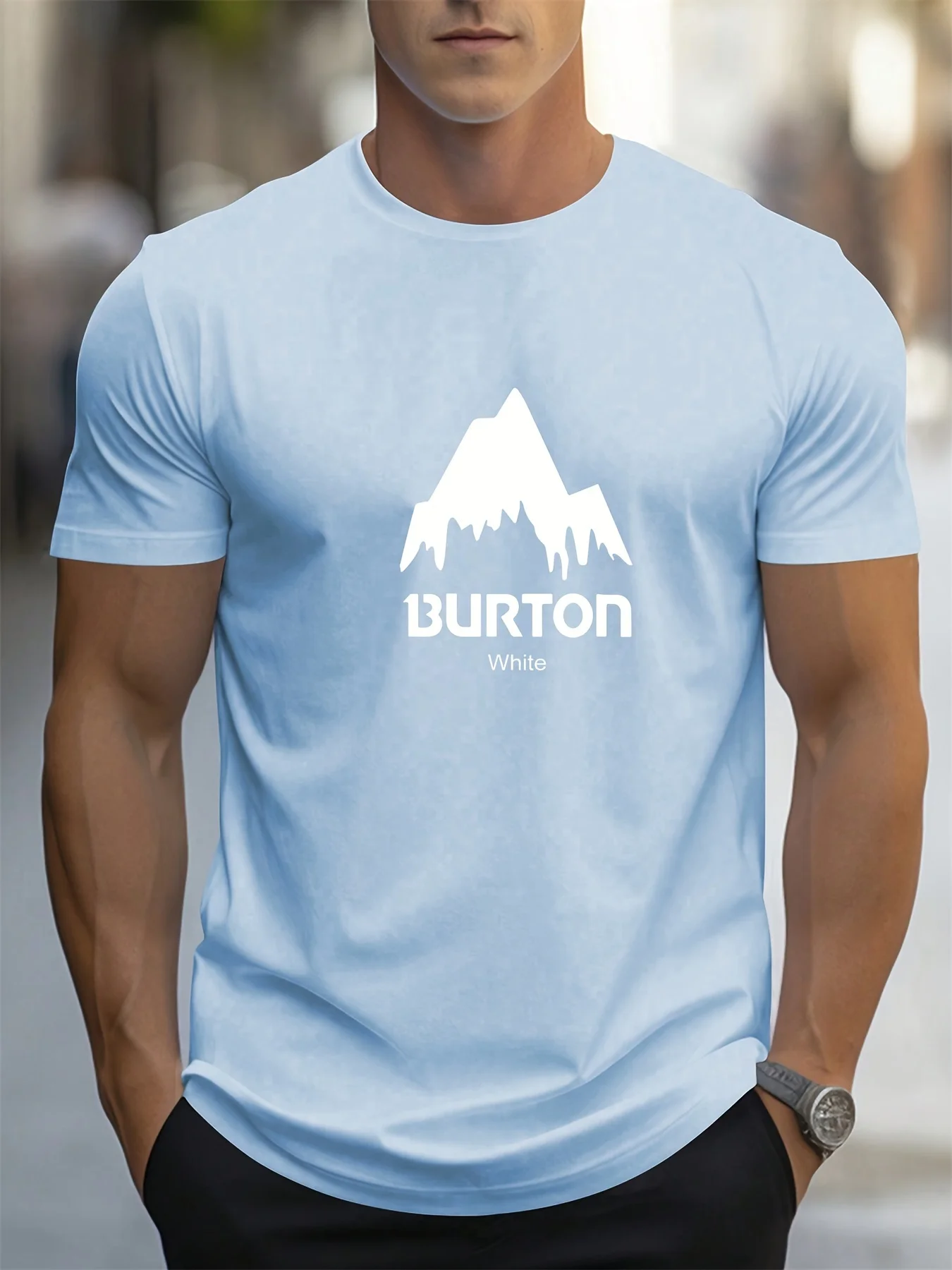 Camiseta de manga corta con cuello redondo y estampado de patrón de BURTON deportivo holgado informal a la moda de algodón puro 100% de verano para hombre