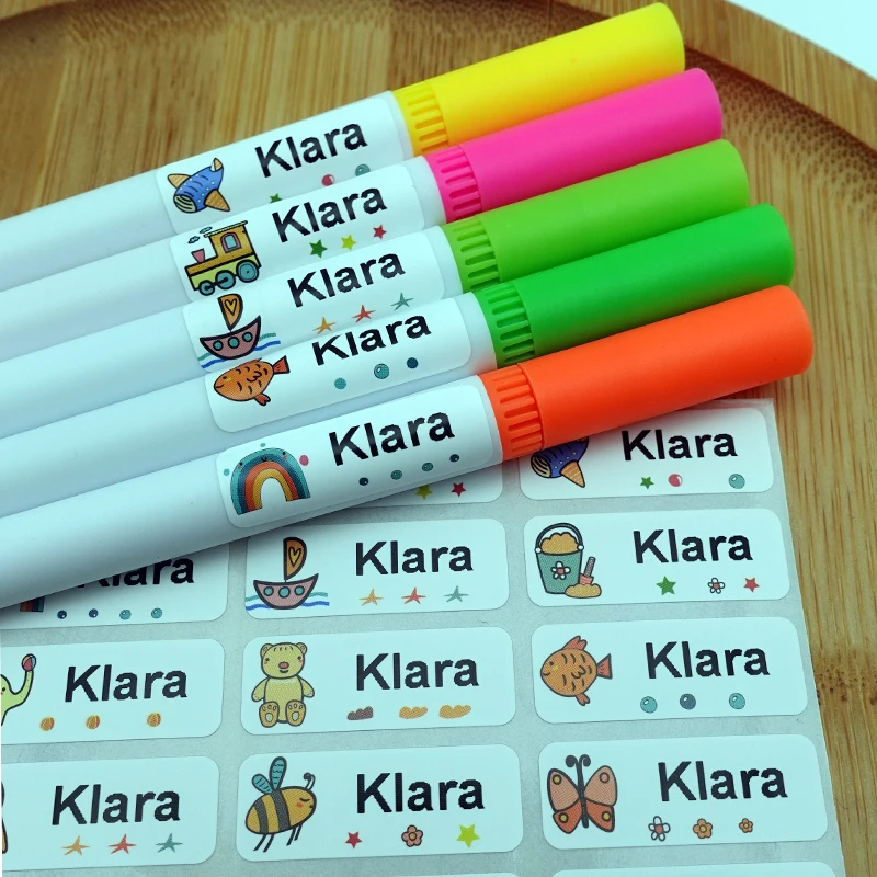 Pegatinas personalizadas impermeables con nombre hebreo, etiqueta de holograma personalizada para niños, etiqueta de papelería escolar para