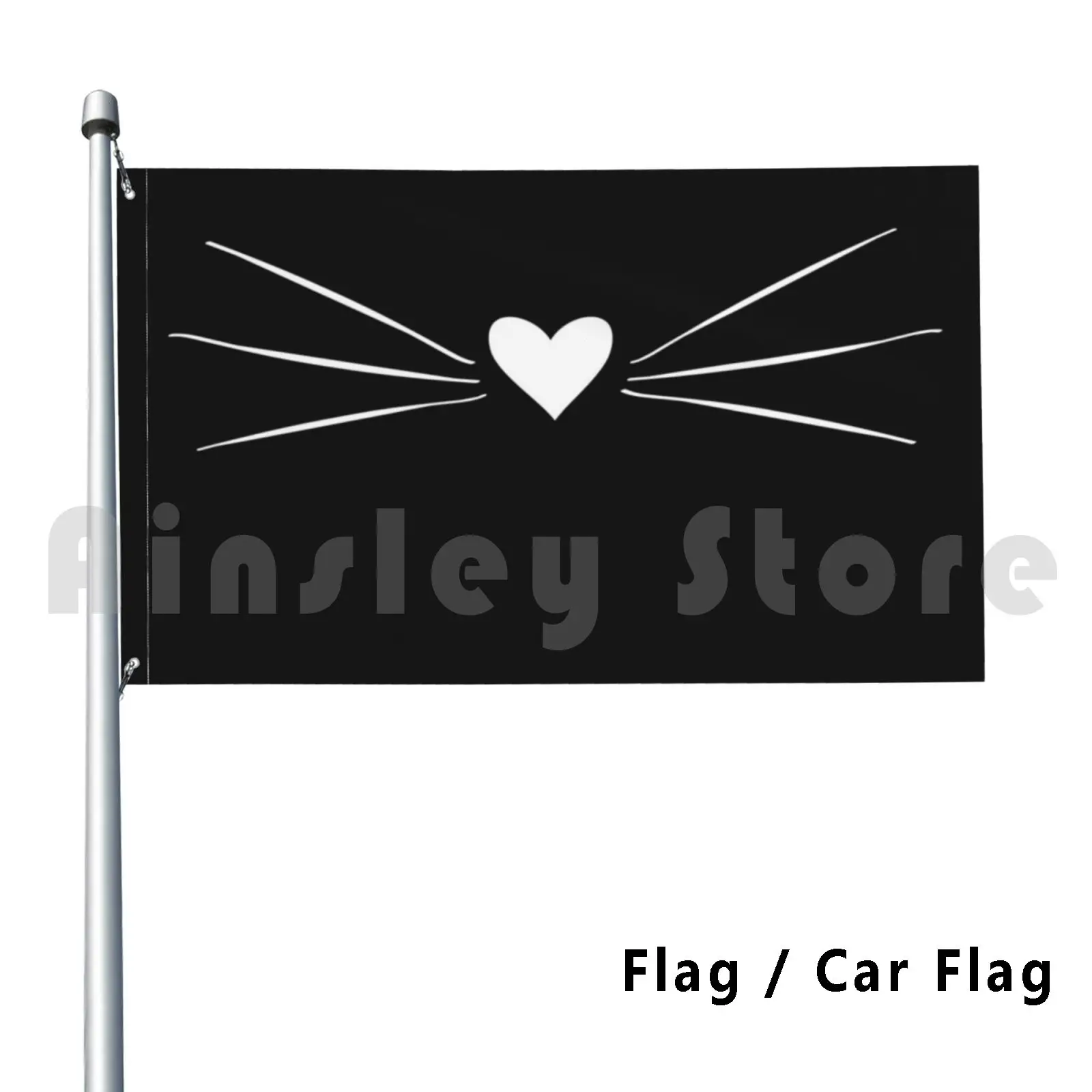 White Cat Heart Nose & Whiskers Outdoor Decor Flag Car Flag Meow Miaow Cat Cats Kitty Kitten Animal Text Meow