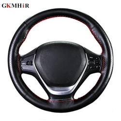 Car Steering Wheel Cover Genuine Leather Auto Steering-Wheel Soft Anti slip 100% Cowhide Braid Case With Needles Thread 38cm