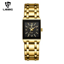 LiEBIG Fashion Ladies Watches Female Girl Male Clock Luxury Full Steel Golden Quartz Wristwatches For Women Mens Relogio Feminin