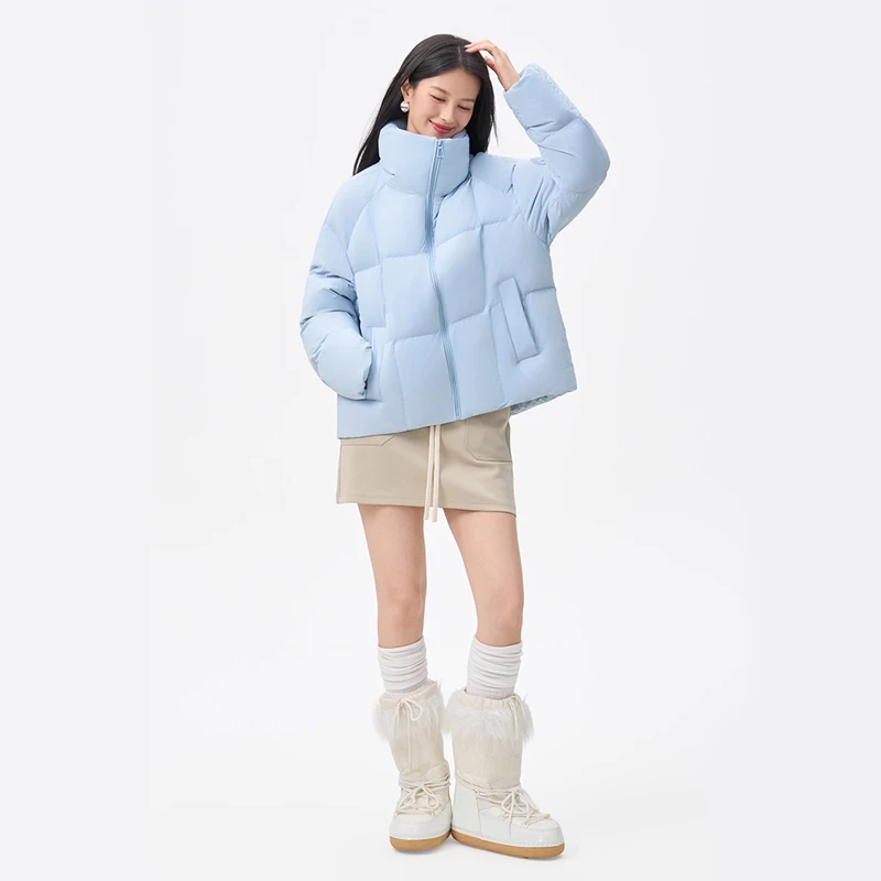 Chericom 여성용 다운 재킷 스탠드 칼라 드로스트링 밑단 사선 포켓 겨울 다운 코트 오리털 충전 패딩 코트 Y318110Y