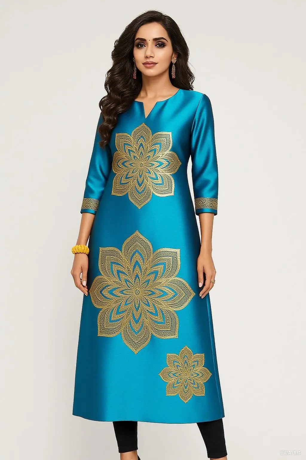 Muslim Dress Kurt Women's Fashionable Long Sleeved Straight Tube Casual Round Neck Picture Multiple National Style