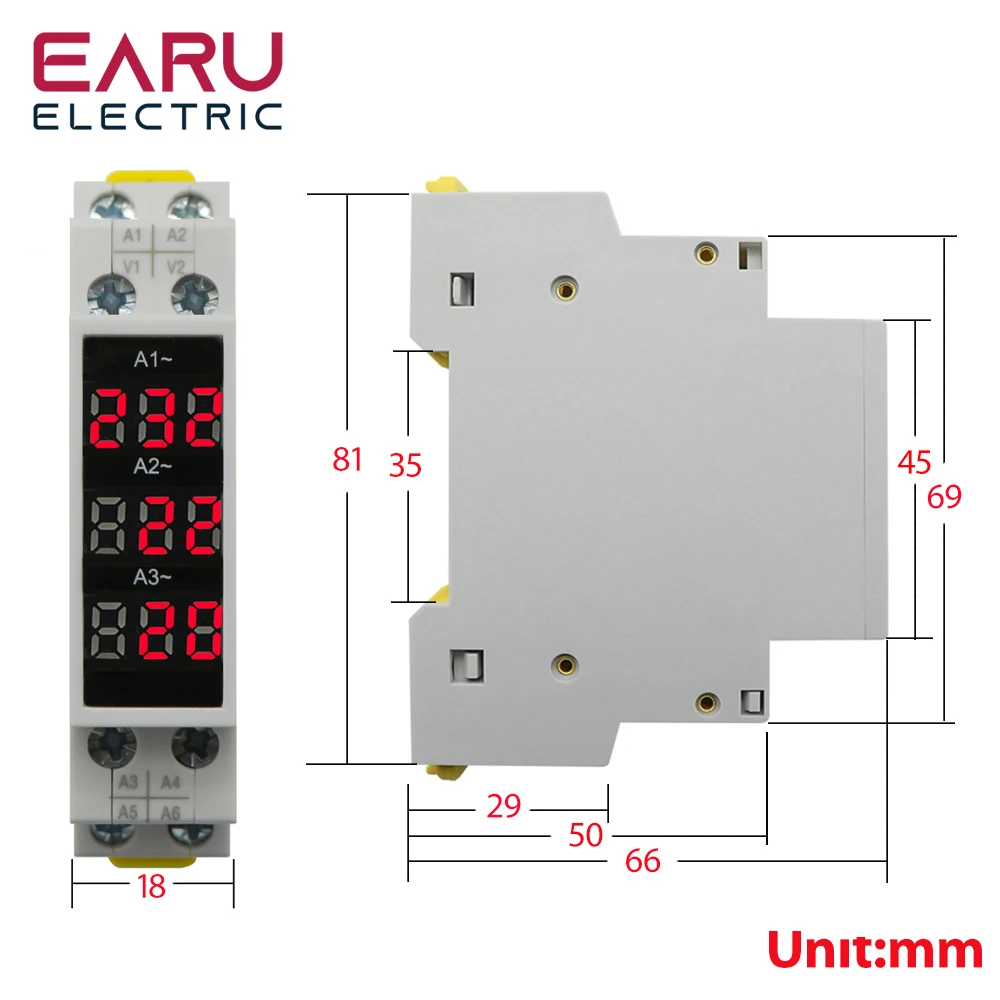 Din Rail Mount Single Three Phase Voltage Meter AC 80-500V Mini Modular Voltmeter Gauge Indicator LED Digital Display Detector