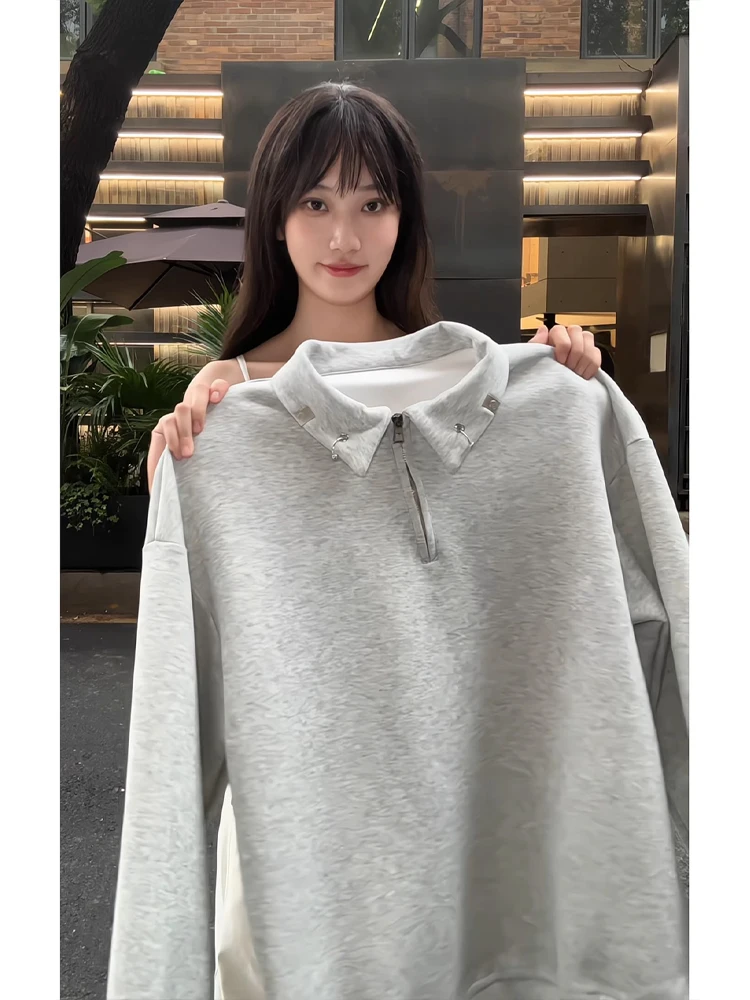 American Sle Heavy Metal Bule f Zip Sweatirt Men's Trendy High-End Loose Fit  irt Casual Loose Top