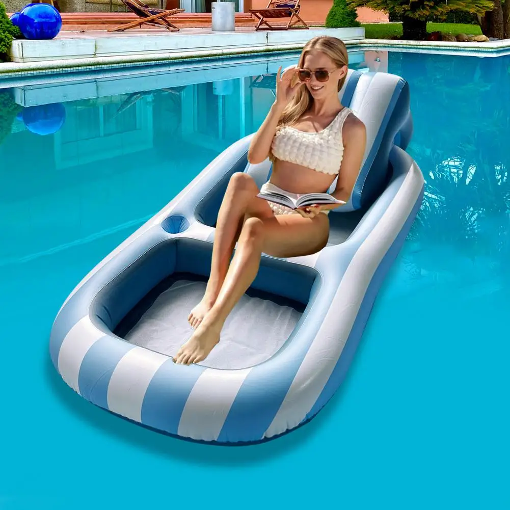 Portable Pool Float Durable Lounger Float Extra Large Pool Float with Backrest Cupholder for Adults Thick Pvc Construction