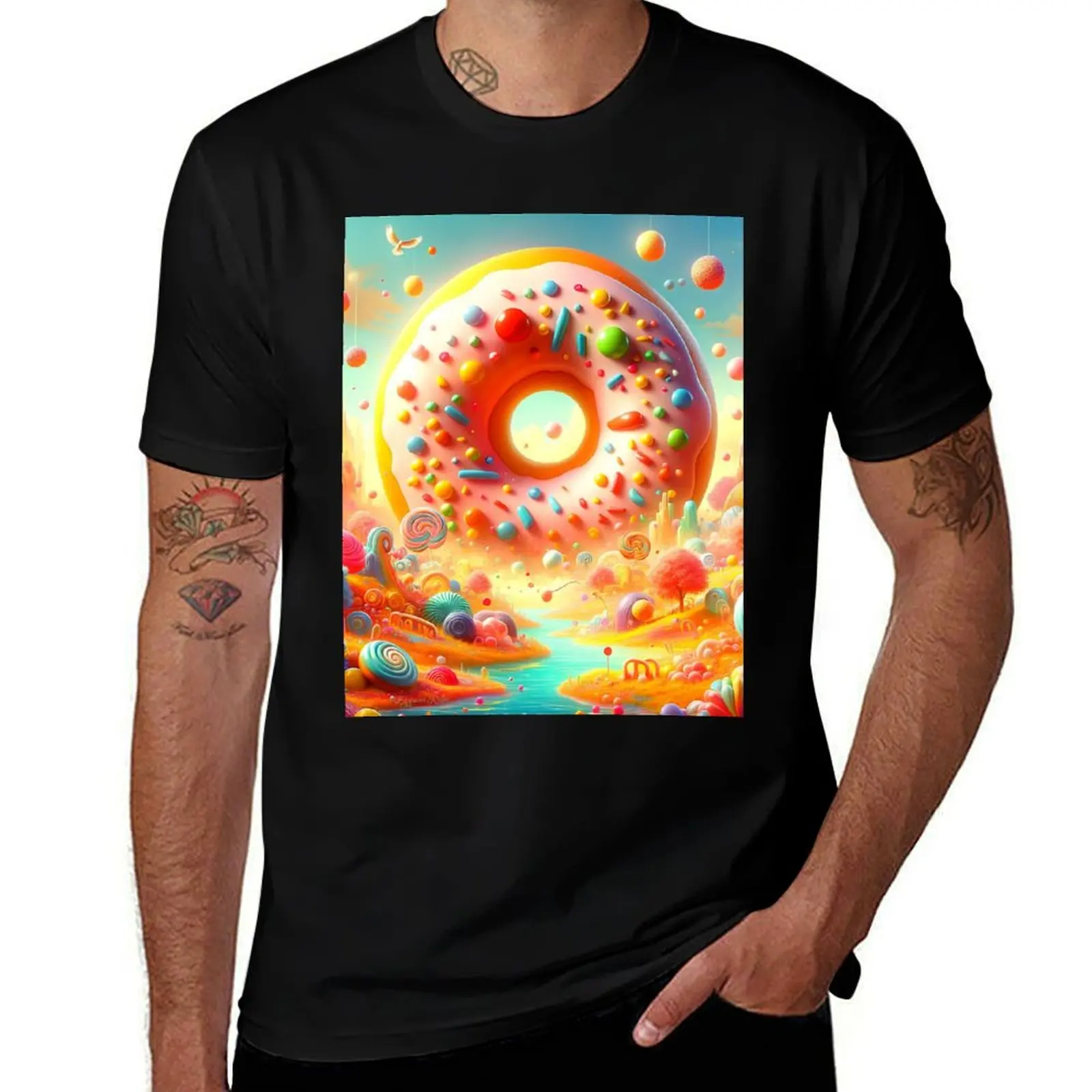 Dough-lightful Decadence: Whimsical Candyland Doughnut Delight T-Shirt Basic Regular Fit Casual T-Shirt