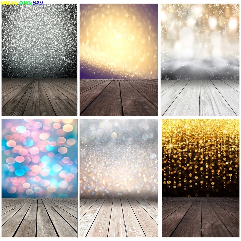 

Vinyl Custom Light Spot Bokeh Glitter Wooden Floor Portrait Photography Backdrops Props Photo Studio Backgrounds 21222 LX-05