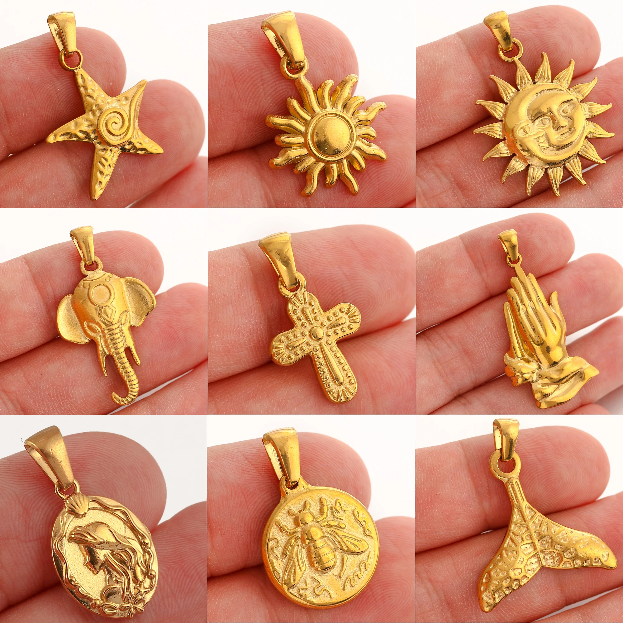 Sun/Cross/Whale Fish Tail/Starfish Charms for Jewelry Making Stainless Steel Animal Pendants Dangle Diy Necklace Supplies