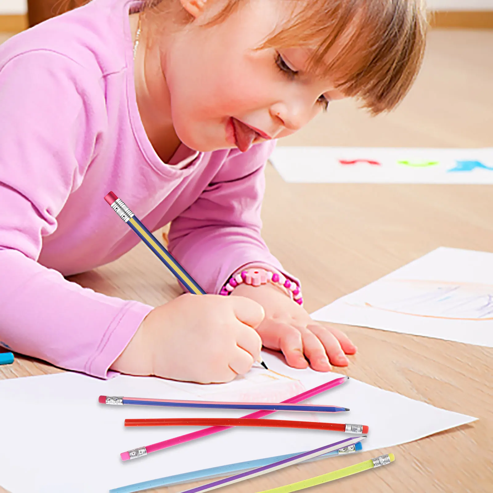 Lápis flexíveis Bendy para crianças, listra colorida, macio, 5pcs