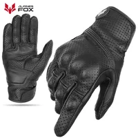 Guantes de cuero Retro para motocicleta para hombre, Guantes de motociclista de cuero Vintage perforados para verano