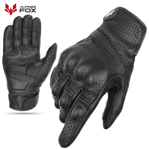 Guantes de cuero Retro para motocicleta para hombre, Guantes de motociclista de cuero Vintage perforados para verano