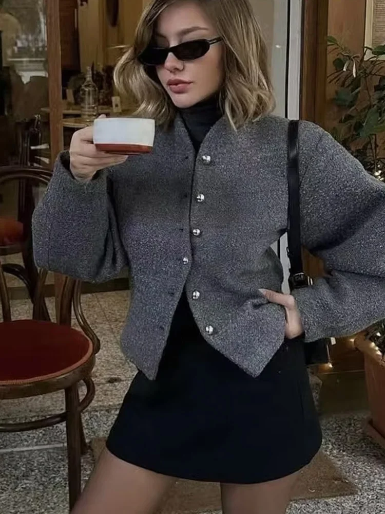 

HH Осенняя женская простая декоративная тонкая короткая куртка на пуговицах с длинными рукавами, женская элегантная повседневная свободная уличная шикарная куртка