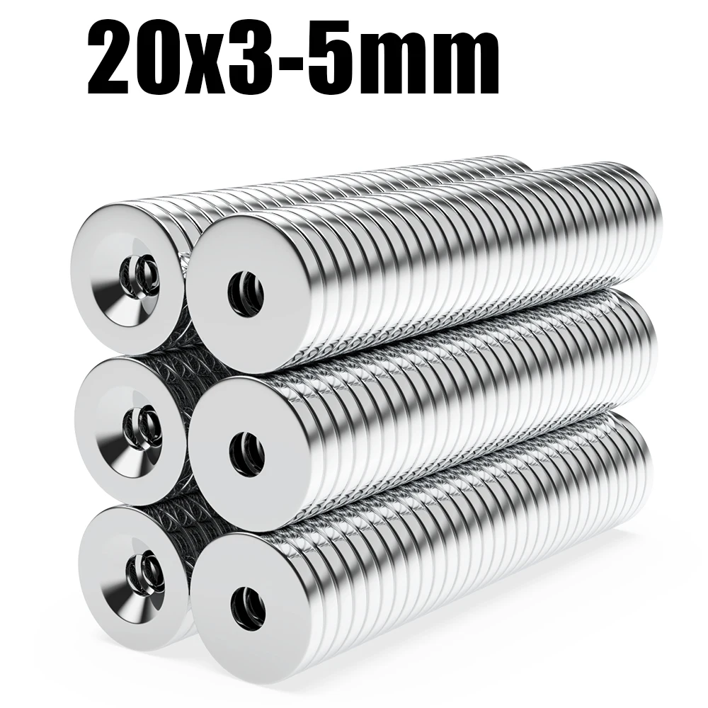 2/5/10/20/50Pcs N35 Super Strong Magnet 20mm X 3mm Hole 5mm Round Magnetic NdFeB Neodymium magnet Powerful Disc imanes with hole