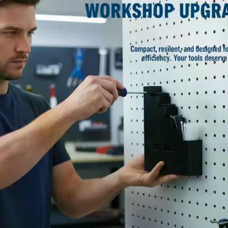 Wall Mounted Zip Tie Storage Holder 6 Labeled Size Compartments Easy Install Organizer for Workshop Garage Shed