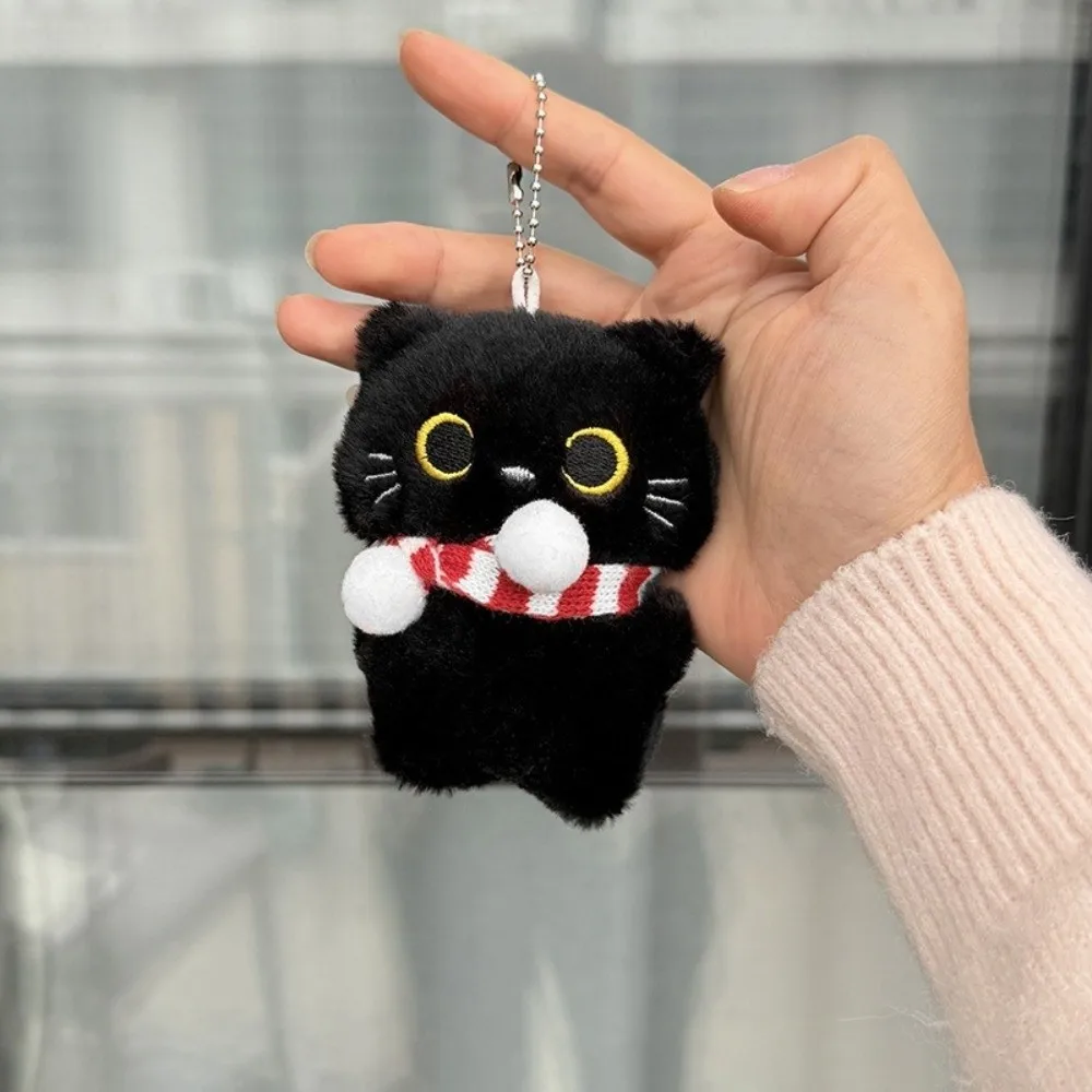 Cute Mini Keychain Black Cat Design Soft Bag Charm Yellow Eyes Car Keyring Birthday Gift