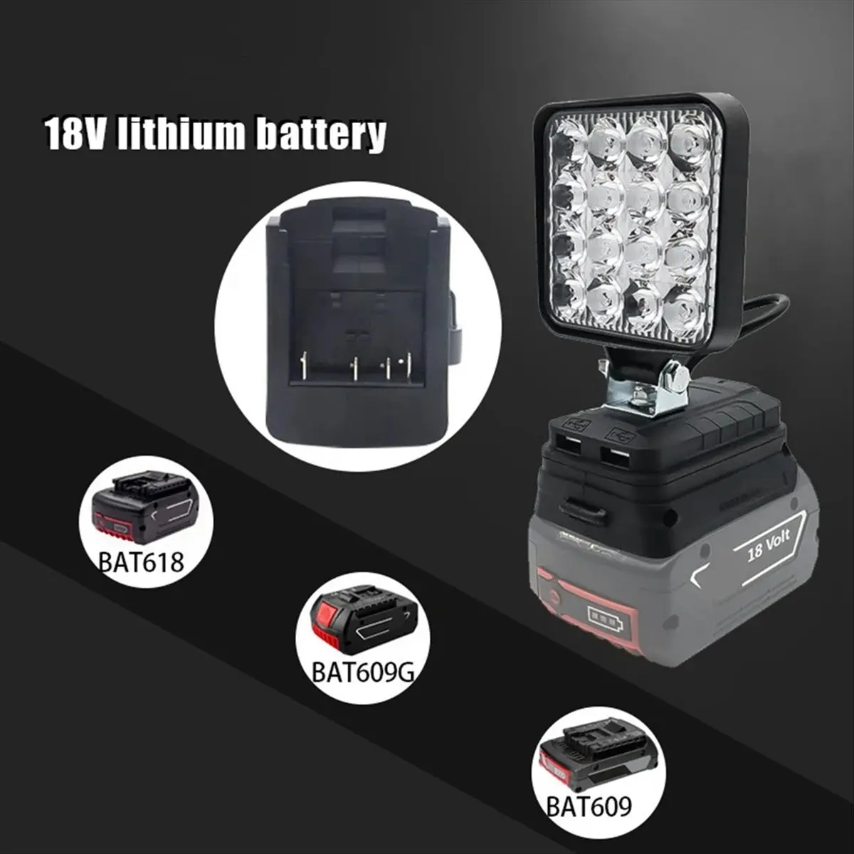 【~ New Y24A】16 LED Work Light Spotlights Outdoor Work Fishing Handheld Emergency Tool Light for 18V Lithium Battery