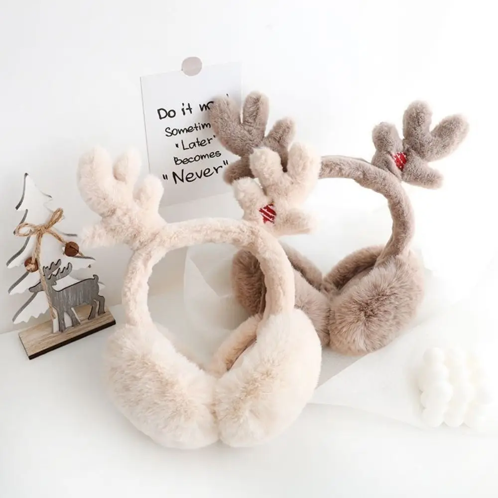 Foldable Design Reindeer Antler Earmuffs Soft Material Kawaii Antler Decor Thermal Earmuffs Fluffy Faux Fur Portable Size