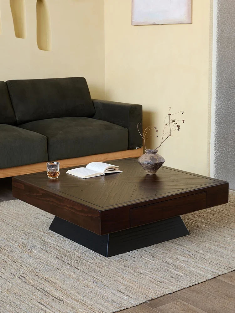 Industrial style solid wood coffee table living room home retro creative homestay leisure small tea table