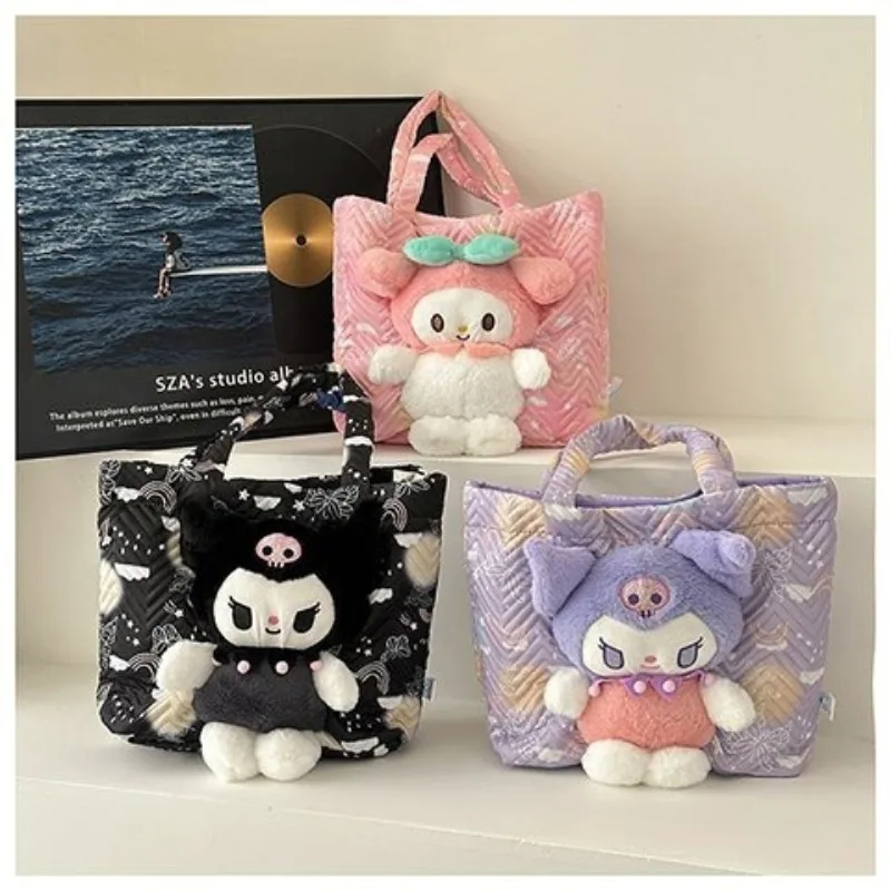 

Милая мультяшная сумка-тоут Kuromi Sanrio Melody для женщин, дизайнерская роскошная плюшевая сумка на плечо, большая вместительная модная кукольная сумочка