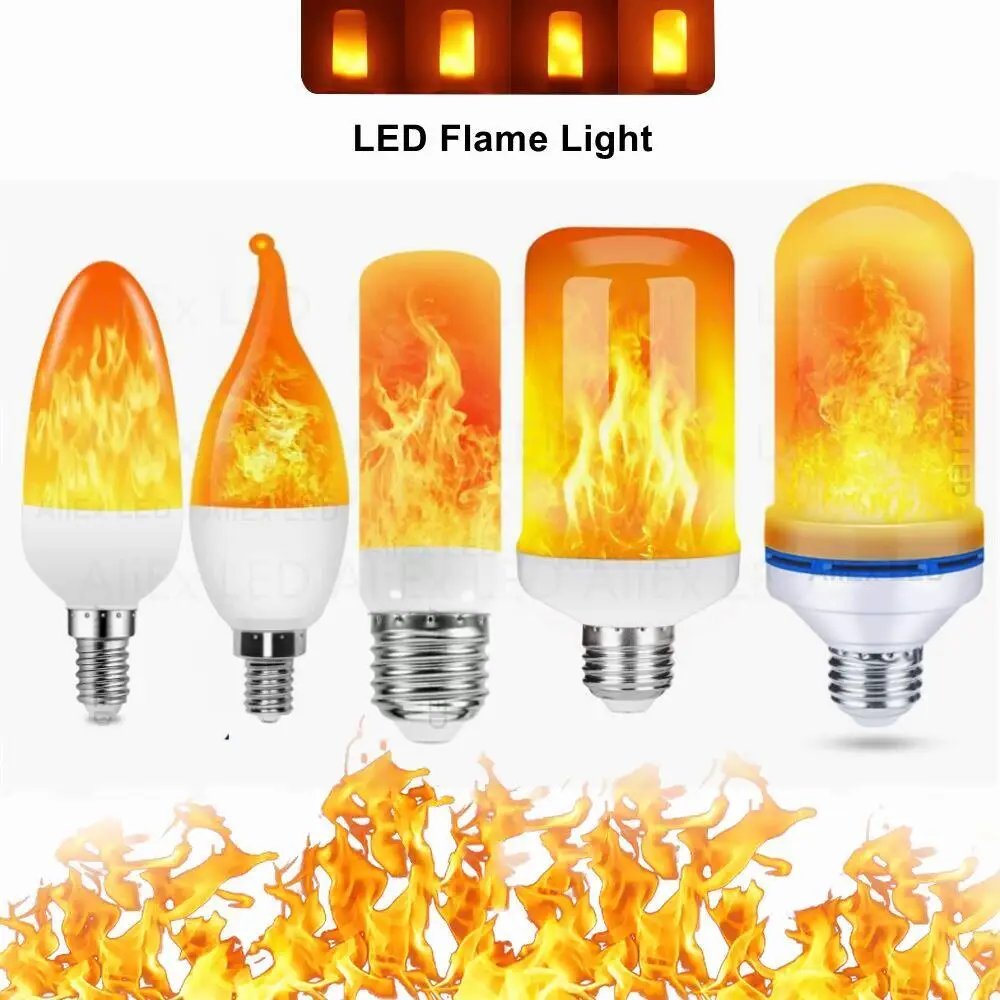 E27 E14 B22 LED Flame Bulb Fire lamp Corn Bulb Flickering LED Light Dynamic Flame Effect 3W 5W 9W AC110V 220VV for Home Lighting