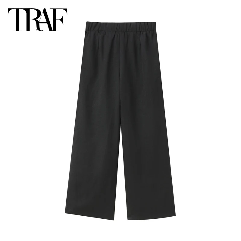 TRAF Elegant Pants Set For Women 2 Pieces Trouser Set 2024 Summer Autumn Off Shoulder Cropped Tank Top Baggy Pants Black Outfit