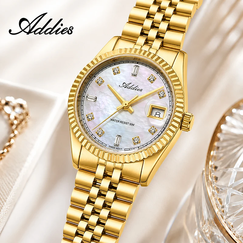 

ADDIES Sapphire Crystal Women's Watch New Luxury Swiss 585 Quartz 316L Stainless Steel 50m Waterproof Sport Dress Woman Watches