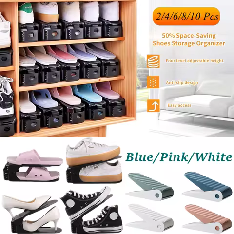 Shoe Slots Organizer 2-10Pcs,Adjustable Shoe Stacker Space Saver,Double Deck Shoe Rack Holder Shoe Stack for Closet Organization