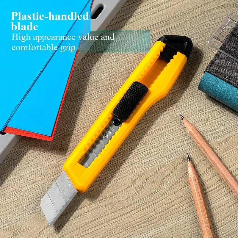 Canivete Multiuso Deli 2001 18mm, Cortador Dobrável em Aço Inoxidável com Afiador para Escritório, Casa e Escola, Ferramenta de Corte Versátil